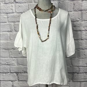 Elena Baldi Italian Linen Ruffle Sleeve Blouse